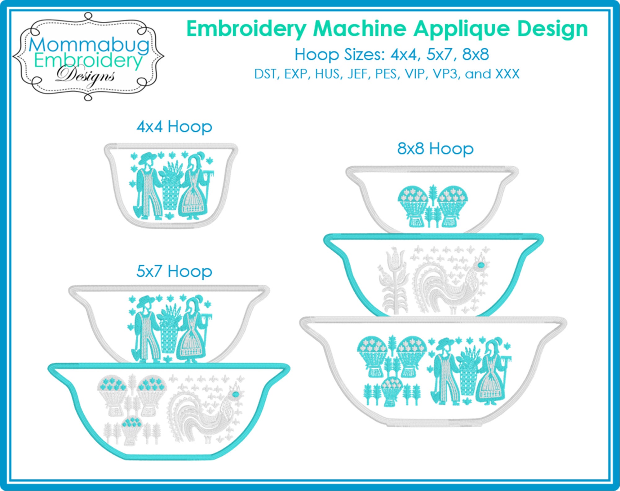 Butterprint Pyrex Bowls Stacked Applique DIGITAL Embroidery Machine Design File