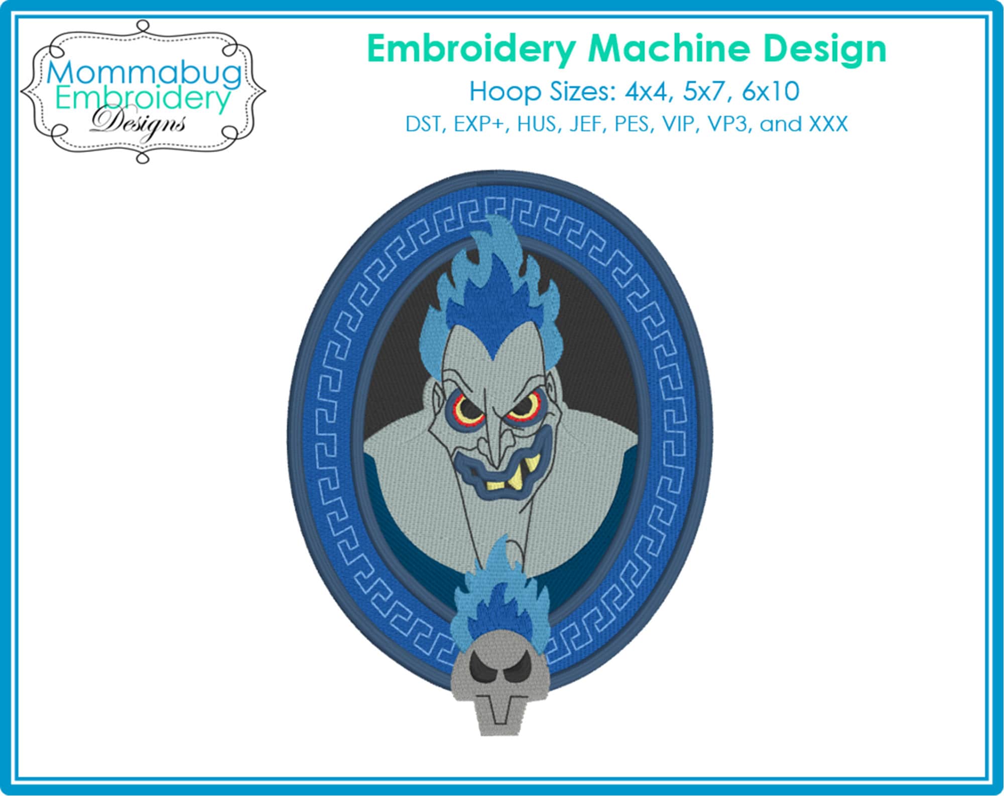 Hercules Villain Hades in Frame DIGITAL Embroidery Machine Design File