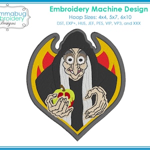 Evil Queen Old Hag Witch with Poisoned Apple in Frame DIGITAL Embroidery Machine Design File