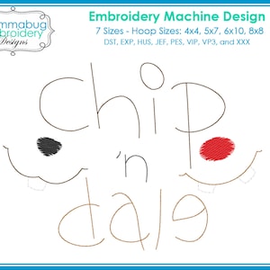 Chip n Dale Chipmunks Signature Autograph DIGITAL Embroidery Machine Design File