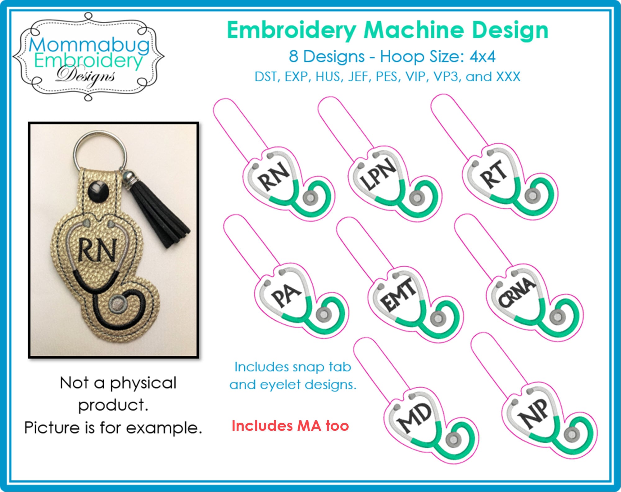 医療略語 聴診器 キーホルダー デジタル刺繍機 デザインファイル