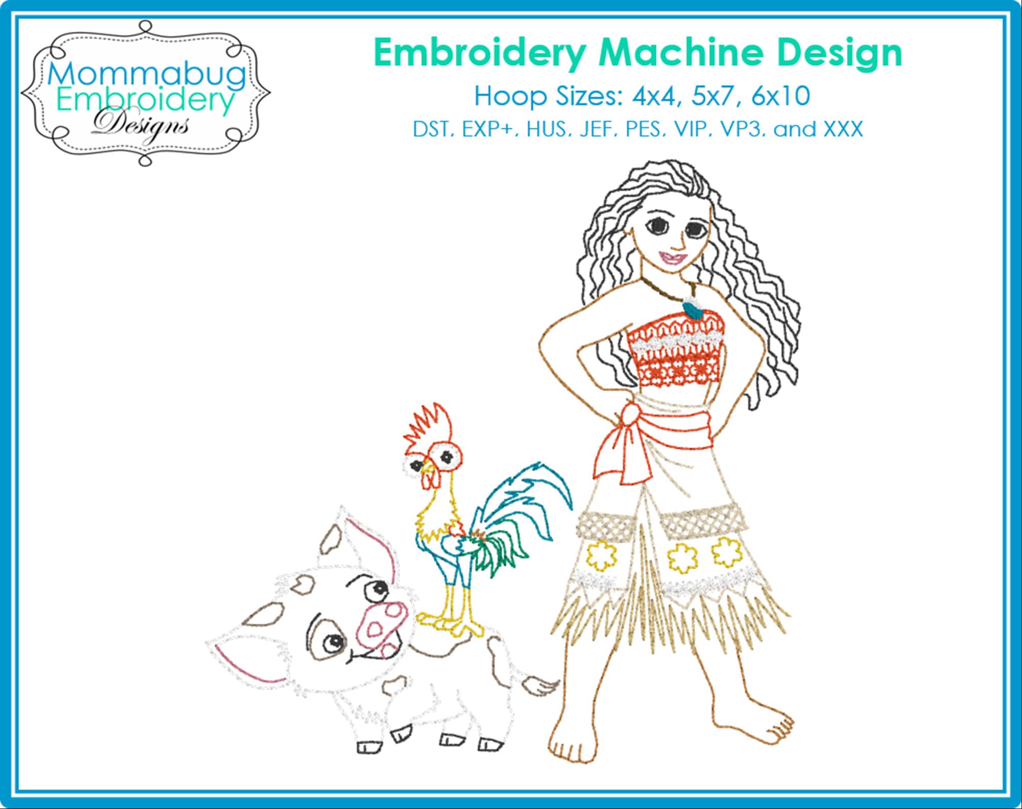 Moana Pua and Hei Hei Colorwork DIGITAL Embroidery Machine Design File