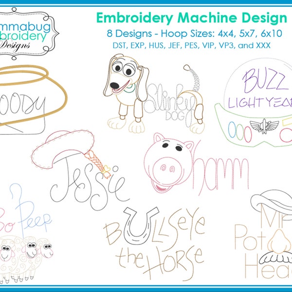 Toy Story Character Autograph Signatures 8 Designs DIGITAL Embroidery Machine Design File