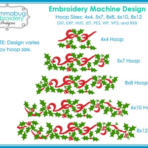 Pyrex Merry Christmas Holly Garland Design DIGITAL Embroidery Machine Design File