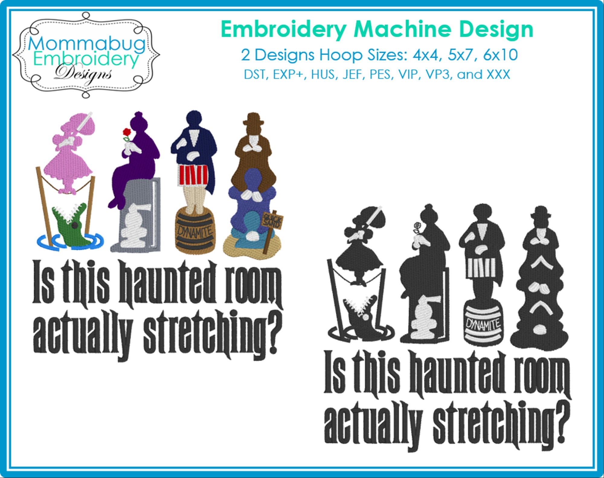 Haunted Mansion Stretching Portraits Room DIGITAL Embroid… embroidery font sample