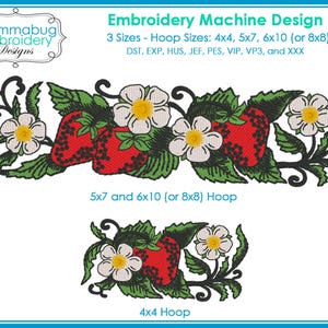 Fire King Strawberries and Blossoms DIGITAL Embroidery Machine Design File
