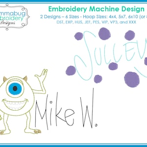 Sulley and Mike Monster Signatures DIGITAL Embroidery Machine Design File