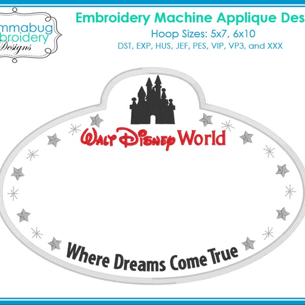 Cast Member Castle Name Tag Applique DIGITAL Embroidery Machine Design File