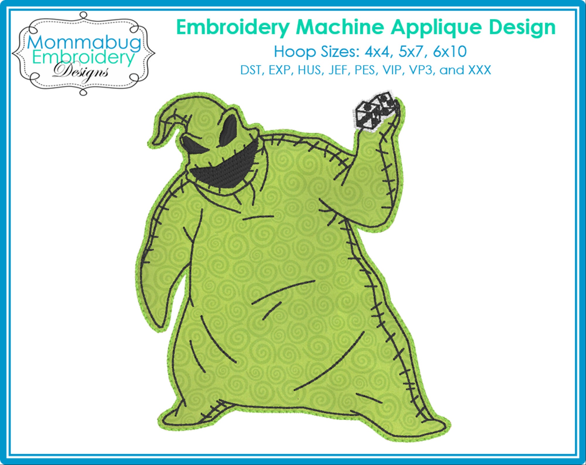 Boogie Man with Dice Nightmare Christmas Applique DIGITAL… embroidery font sample