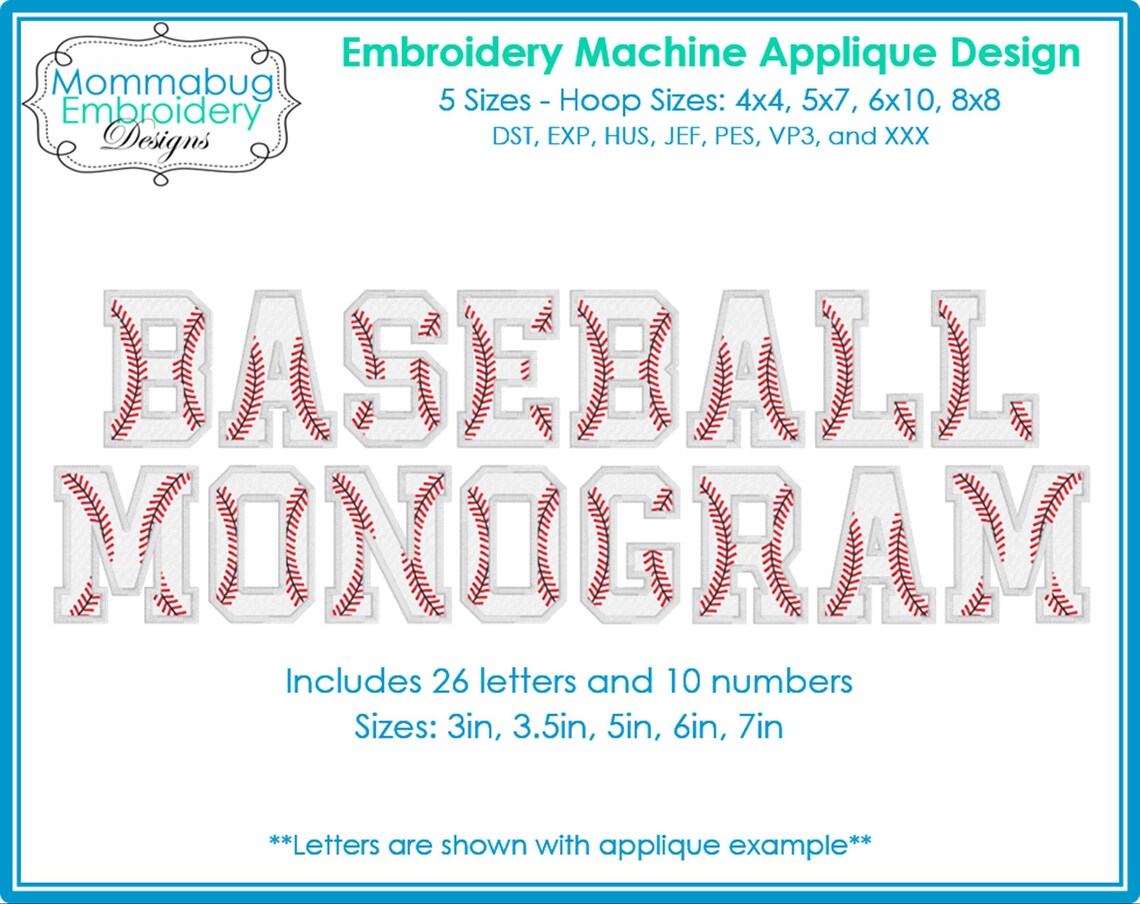 Baseball Monogram Letters and Numbers DIGITAL Embroidery Machine ...