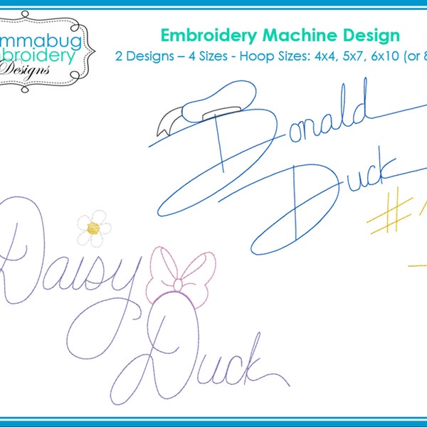 Donald Duck and Daisy Duck Autograph Signatures DIGITAL Embroidery Machine Design File