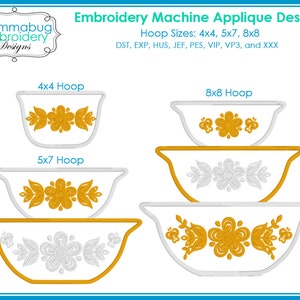 Butterfly Gold Pyrex Bowls Stacked Applique DIGITAL Embroidery Machine Design File