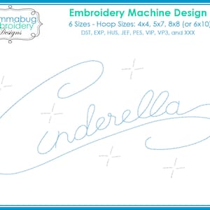 Cinderella Signature Autograph DIGITAL Embroidery Machine Design File