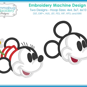 Retro Magical Park Boy and Girl Mouse Faces DIGITAL Embroidery Machine Design File