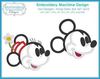 Retro Magical Park Boy and Girl Mouse Faces DIGITAL Embroidery Machine Design File