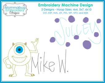 Sulley and Mike Monster Signatures DIGITAL Embroidery Machine Design File