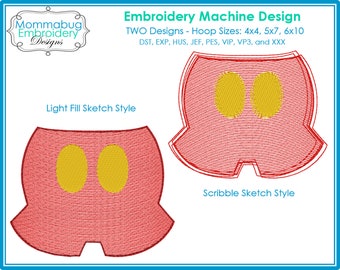 Mickey Pants Scribble Sketch DIGITAL Embroidery Machine Design File