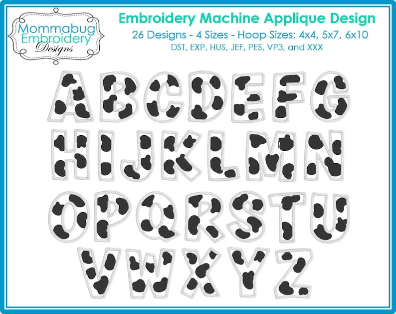 Cow Print Applique Monogram Letters DIGITAL Embroidery Machine Design ...