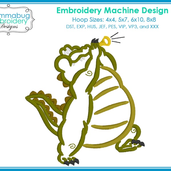 Princess side kick Louis the Alligator playing the Trumpet Sketch DIGITAL Embroidery Machine Design File