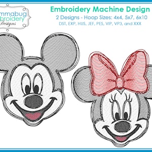Boy and Girl Mouse Scribble Sketch Faces TWO Designs DIGITAL Embroidery Machine Design File