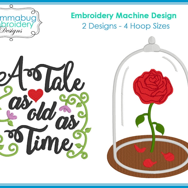 Tale As Old As Time and Enchanted Magic Rose DIGITAL Embroidery Machine Design File