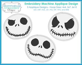 Jack Skellington Applique Faces DIGITAL Embroidery Machine Applique Design File