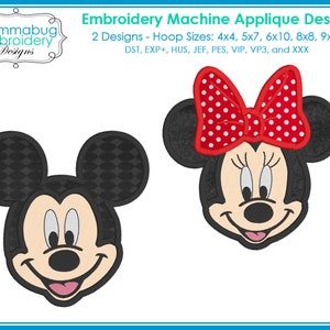 Magical Park Boy and Girl Mouse Applique Faces DIGITAL Embroidery Machine Design File