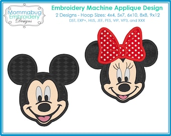 Magical Park Boy and Girl Mouse Applique Faces DIGITAL Embroidery Machine Design File