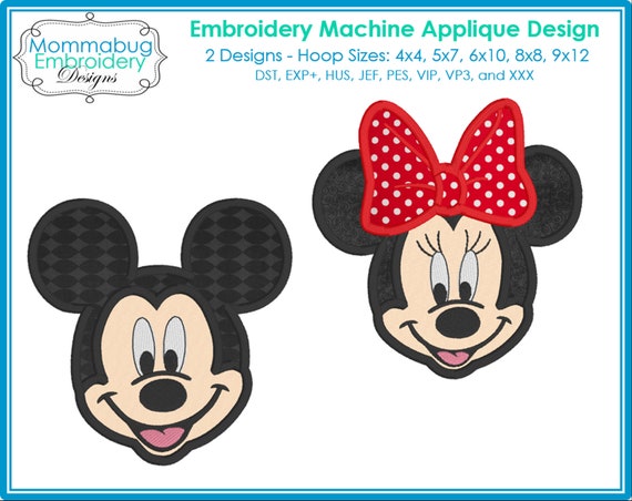 Magical Park Boy and Girl Mouse Applique Faces DIGITAL Embroidery Machine Design File
