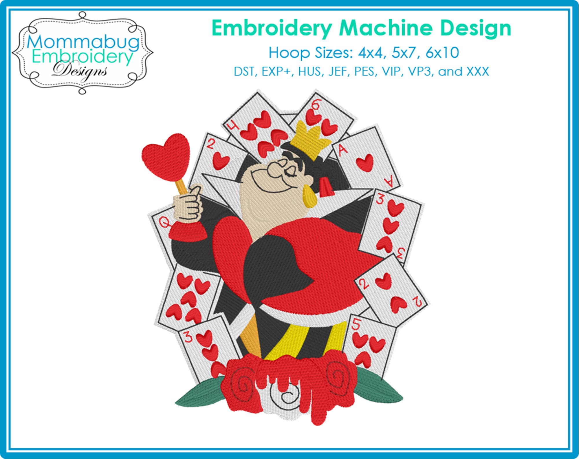 Queen of Hearts in Frame DIGITAL Embroidery Machine Desig… embroidery font sample