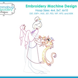 Mulan and Dragon Mushu Colorwork DIGITAL Embroidery Machine Design File