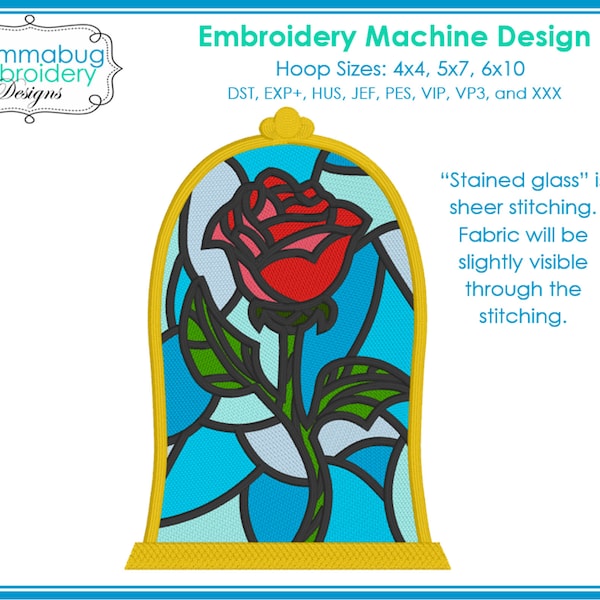 Beauty and the Beast Stained Glass Enchanted Rose DIGITAL Embroidery Machine Design File