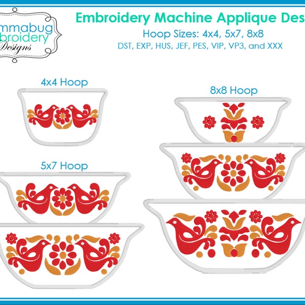 Friendship Pyrex Bowls Stacked Applique DIGITAL Embroidery Machine Design File