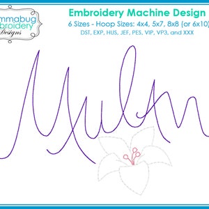 Mulan handtekening handtekening digitaal borduurmachine ontwerpbestand