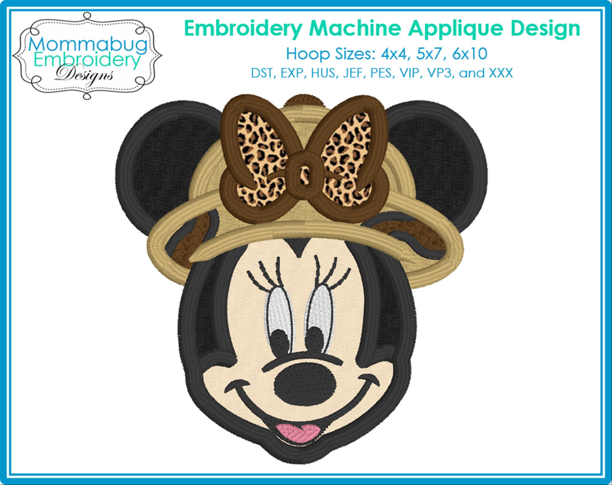 Girl Mouse in Safari Hat Applique DIGITAL Embroidery Mach… embroidery font sample