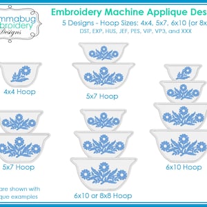 Corningware Blue Cornflower Mash Up with Pyrex Style Bowls DIGITAL Embroidery Machine Design File