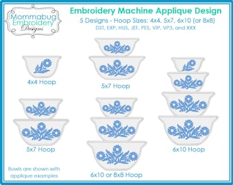 Corningware Blue Cornflower Mash Up with Pyrex Style Bowls DIGITAL Embroidery Machine Design File