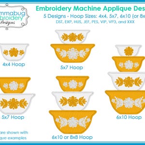 Pyrex Butterfly Gold Stacked Applique Bowls DIGITAL Embroidery Machine Design File