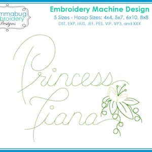 Princess and the Frog Tiana Signature handtekening digitaal borduurmachine ontwerpbestand