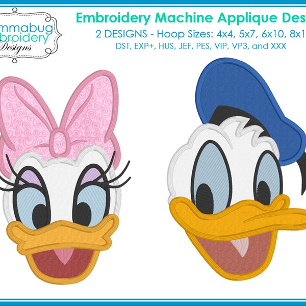 Magical Park Boy and Girl Duck Faces Applique DIGITAL Embroidery Machine Design File