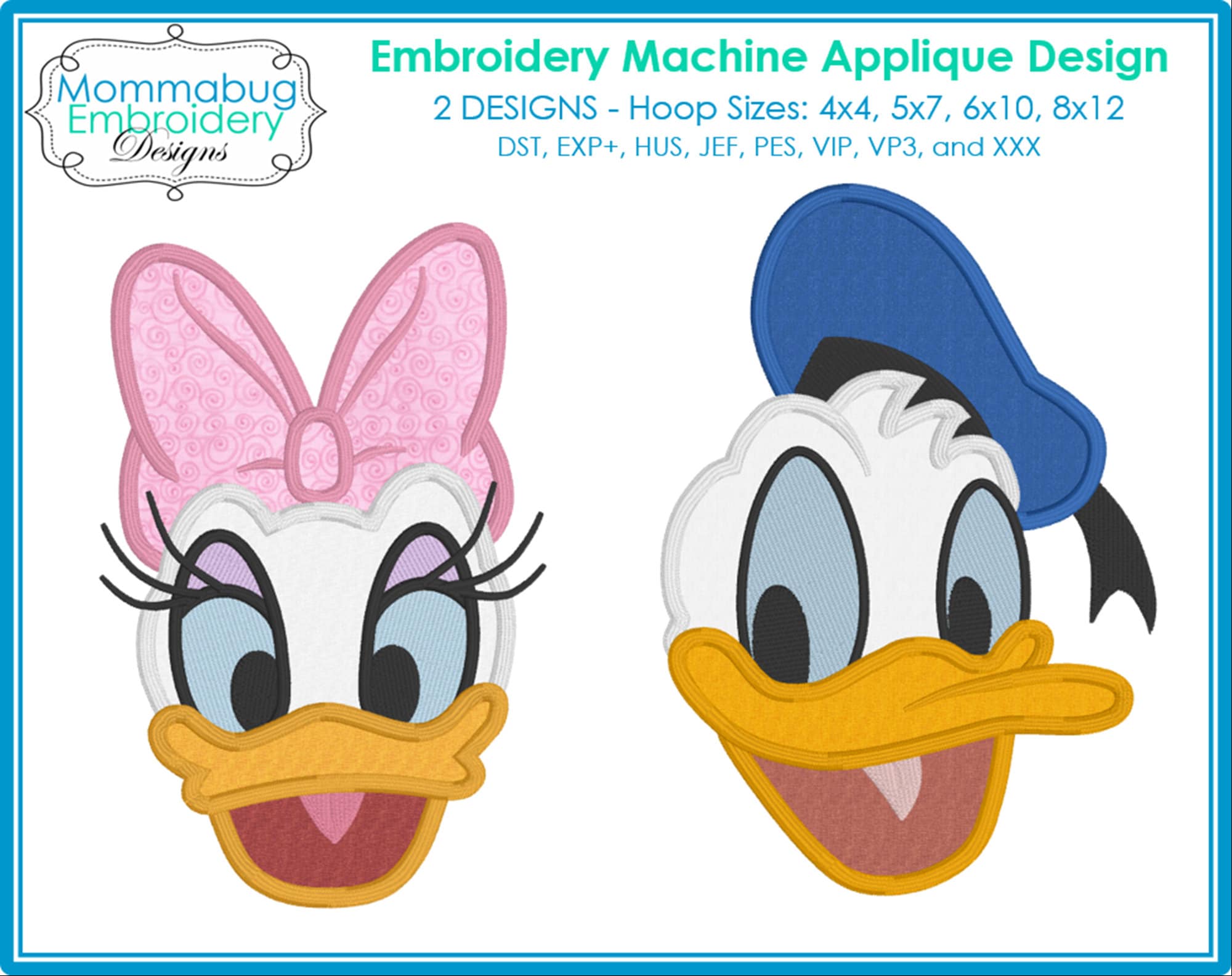 Daisy Duck Cartoon Sex - Donald Duck and Daisy Duck Faces Applique DIGITAL Embroidery - Etsy Hong  Kong