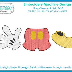 Magical Park Mouse Clothes Glove Pants Shoe Icons DIGITAL Embroidery Machine Design File