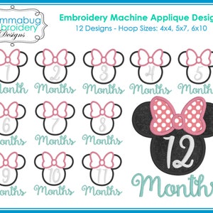 Archivo de diseño de máquina de bordar DIGITAL para bebé niña ratoncita con hitos de meses