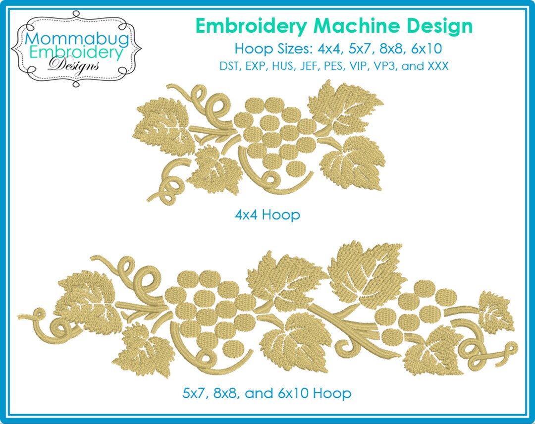 Pyrex Golden Grapes Grape Vines DIGITAL Embroidery Machine Design File ...
