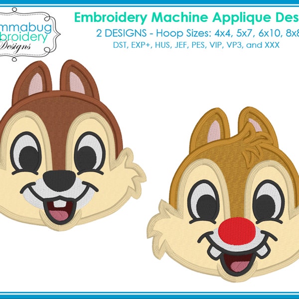 Chip and Dale Faces Applique DIGITAL Broderie Machine Design File