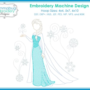 Frozen Elsa with Snow Flake Swirls Colorwork DIGITAL Embroidery Machine Design File