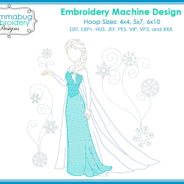 Frozen Elsa with Snow Flake Swirls Colorwork DIGITAL Embroidery Machine Design File