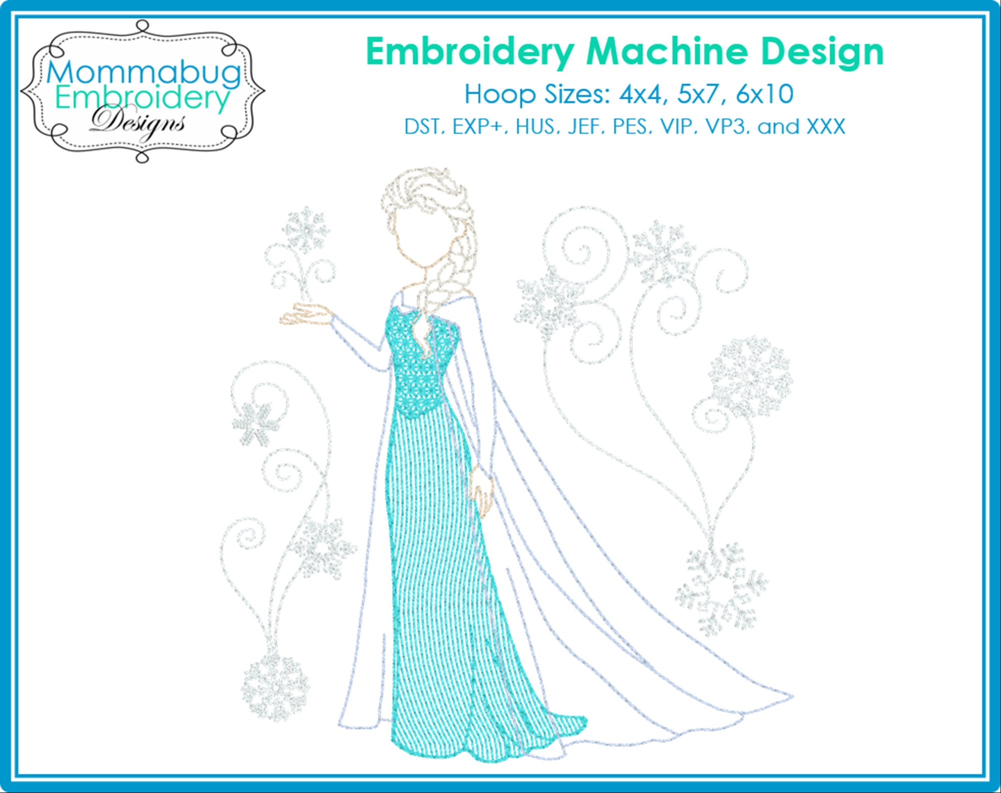 Frozen Elsa with Snow Flake Swirls Colorwork DIGITAL Embr… embroidery font sample