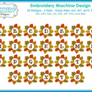 Fall Colorful Leaves Round Frame Monogram DIGITAL Embroidery Machine Design File