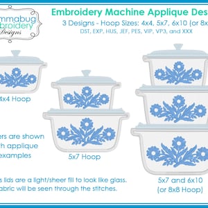 Corningware Blue Cornflower Stacked Baking Dishes DIGITAL Embroidery Machine Applique Design File